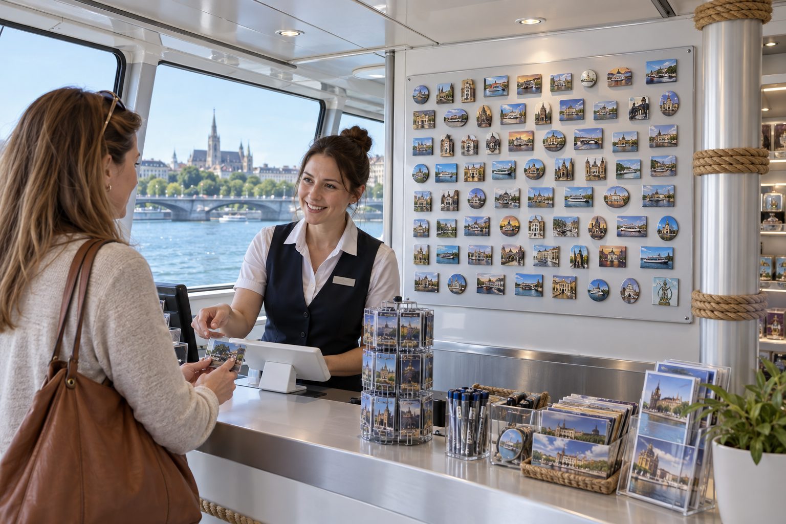 KI-Visualisierung: Reiseshop an Bord eines Flusskreuzfahrtschiffs