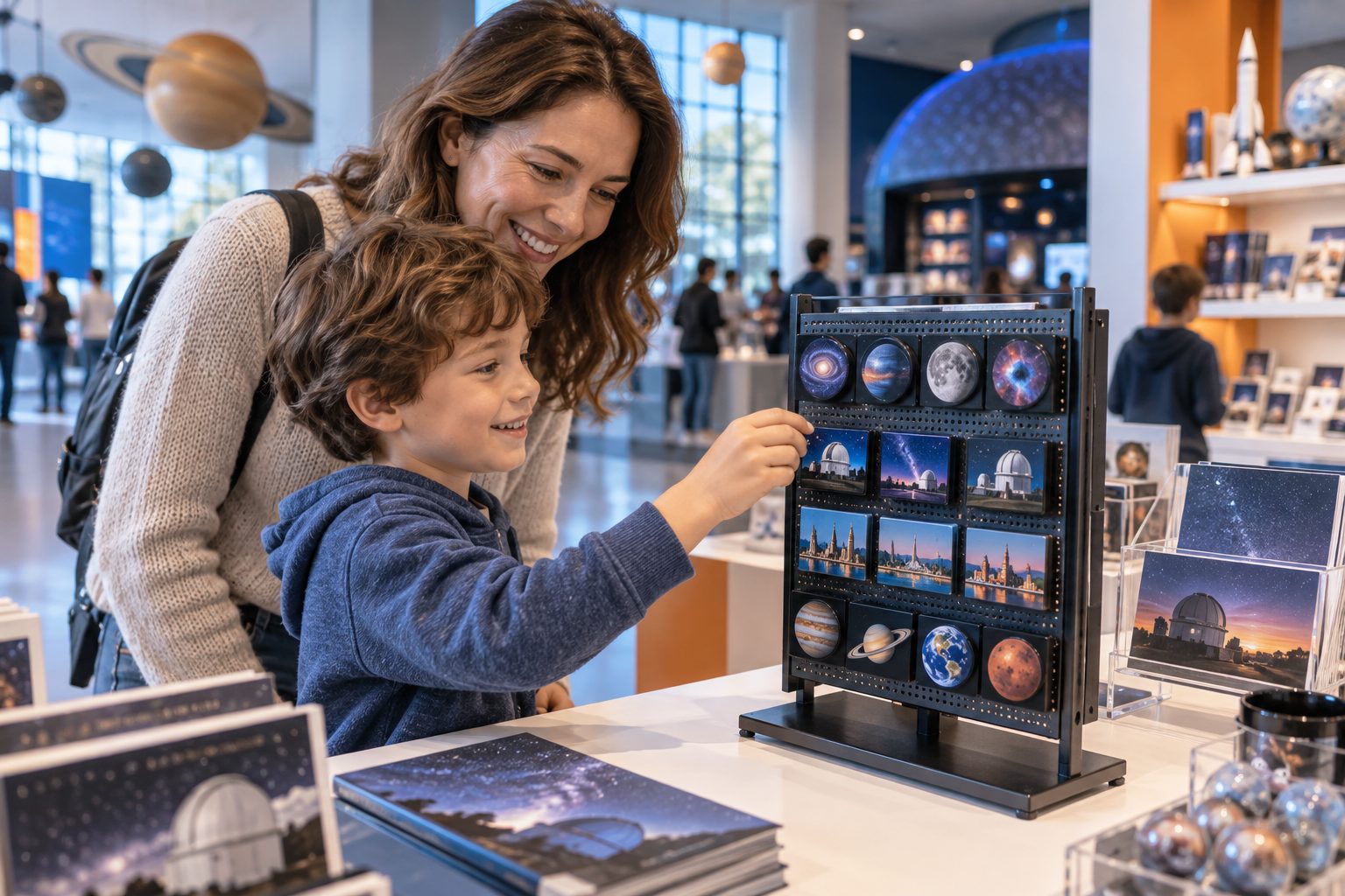 KI-Visualisierung: Science Center mit Magnetaufsteller im Shopbereich