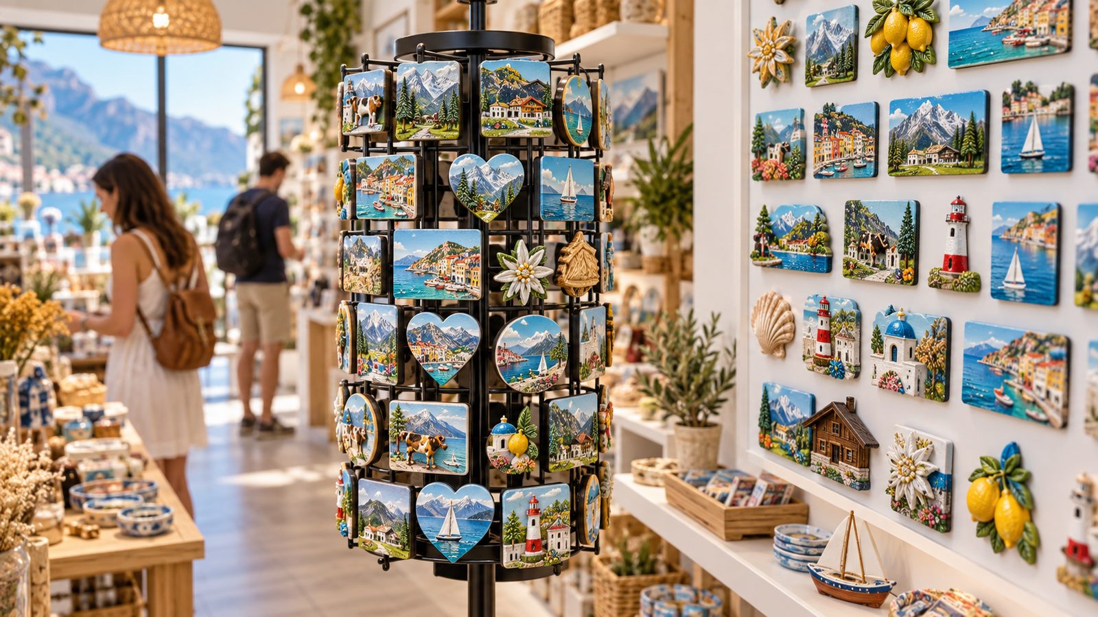 KI-Visualisierung: Souvenirshop mit Magnetaufsteller